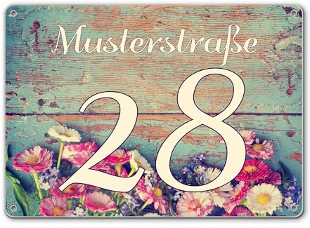 banjado® Hausnummernschild personalisierbar Motiv Blumenpfücken - Hausschild personalisiert Draußen mit Straßennamen möglich - Hausnummernschild Edelstahl versch. Motive - inkl. Montagematerial