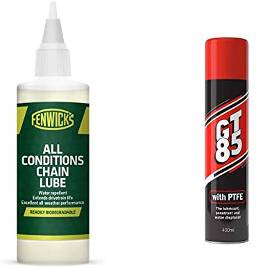 Fenwicks All Conditions Chain Lube: 100ml & GT85 Multi-purpose PTFE Spray Lubricant Penetrant and Water Displacer 400ml
