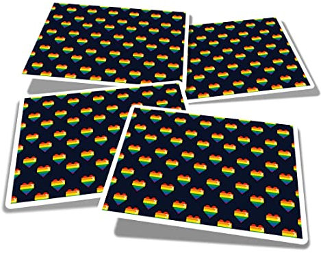 Vinyl Rectangle Stickers (Set of 4) 10cm - 8 Bit Rainbow Love Heart Gamer Games for Laptops, Tablets, Luggage, Scrap Booking, Fridges #52565