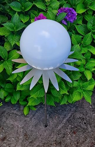 Jürgen Bocker Garten-Ambiente Blütenzauber Milano Rosenkugel 15 cm Edelstahl Gartenstecker Deko mit Stab 80 cm (weiß matt)
