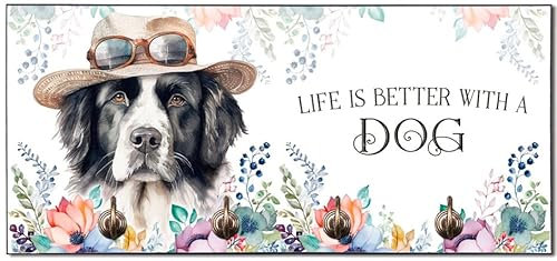 Cadouri Design-Hundegarderobe mit Landseer - Leinenhalterung für Halsband, Leine & Geschirr - originelles Geschenk für Hundebesitzer - handgefertigt
