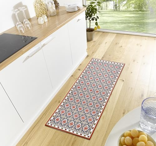 Hanse Home Küchenläufer – Küchenteppich rutschfest und Waschbar - Pflegeleicht Teppichläufer Mosaik Fliesen Muster Teppich Läufer für Küche, Flur, Eingangsbereich, Esszimmer – Rot, 75x150m