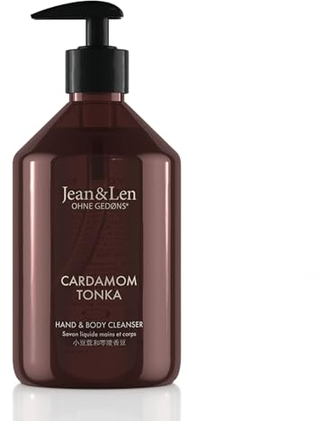 Jean&Len Hand & Body Cleanser Cardamom & Tonka, for a Scented Cleansing Experience, Body and Hand Soap in a minimalistic bottle, Exotic Spicy Fragrance, Vegan, 500 ml