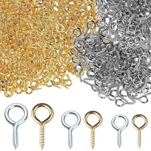 600Pcs Eye Pins for Jewellery Making, Vine Eyes Small Screws Small Hooks Screw in Eye Hooks, Screw Eyes for Garden Wire Eyelet Screws for DIY and Hanging Tiny Items (8mm 10mm 13mm