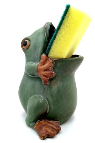 EONXNGAGY Niedlicher Schwammhalter aus Keramik, Frosch, Grün