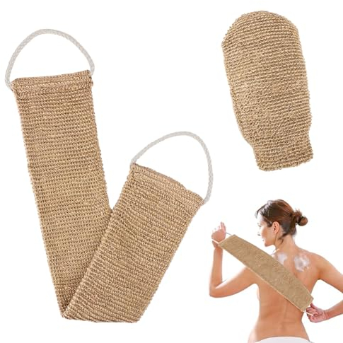 Rückenbürste,Rückenschrubber,Back Scrubber for Shower,Rückenwaschgurt Plus Exfoliating Gloves für Bad und Dusche,2er-Pack,Perfekt für Die Tägliche Körperpflege (Braun)