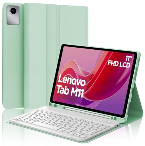 IVEOPPE Cover Tastiera per Lenovo Tab M11 11 Pollici 2024 TB330FU/TB330XU | Keyboard Magnetico Staccabile, Italiano QWERTY, Custodia Tastiera Bluetooth Senza fili con Portapenna, Verde chiaro