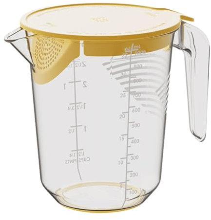 Kitchen Measuring Jug, 1 Litre Measuring Jugs with Lids, Transparent Measuring Jug, Multi-use Fat Separator Jug with Filter, Measuring Scales for Kitchen Food Baking Preparation, Water or Gravy