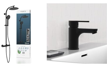 SCHÜTTE MADURA Duschsystem mit Thermostat, Duschset Regendusche & 44106 DENVER Waschtischarmatur, Mischbatterie mit Pop-Up Ventil