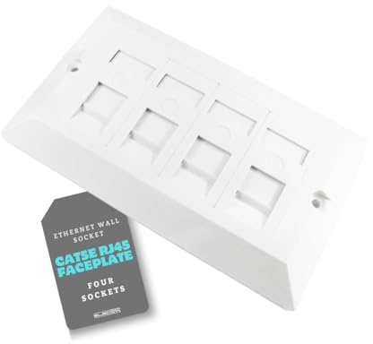 CAT5e Ethernet Faceplate Single RJ45 Socket Wall Plate for CAT 5 Ethernet Cable Networking Socket Box - 1 Port / 2 Ports / 4 Ports - by Electoys (4 Ports)