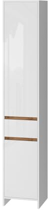 Vicco Badschrank Detmold, Weiß HGL/Eiche, 35x190 cm | mit 2 Türen und eine Schublade, zur Wandmontage geeignet und kombinierbar mit Detmold-Serie