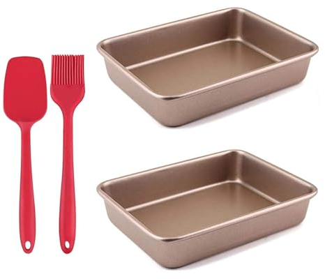 pobowlgarls 2PCs 8in Rectangle Cake Tin, Non-Stick Bakeware Baking Dishes, Pastry Baking Tray Oven Kitchen, Toast Bread Cake Tin Pan Mold, Rectangular Baking Pan, Spoon + Oil Brush