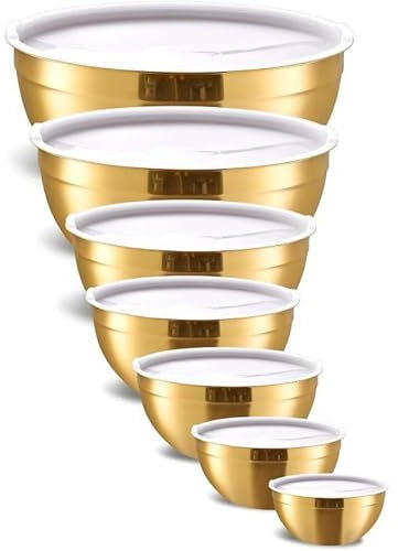 Rose Gold Mixing Bowls with Airtight Lids,Stainless Steel Bowl,Salad Bowls 7 Piece Colorful Nesting Bowl Rose Gold Kitchen(Gold)