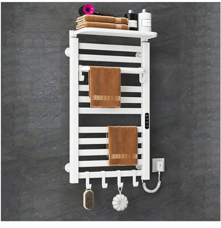 WYJRO Radiador Toallero Electrico Pared con Timer,Toallero Electrico Baño con Estante Y Termostato,Bajo Consumo Calienta Toallas Electrico,30-70℃/86-158°F,1-9H,Blanca,Right Line