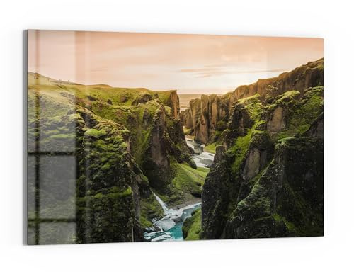 DEQORI Glas-Magnettafel | 60x40 cm cm groß | Motiv Fjadrargljufur in Island | Memo-Board aus Glas | Magnetboard inkl. Magnete, Stift & Tuch für Küche & Büro | Tafel magnetisch & beschreibbar
