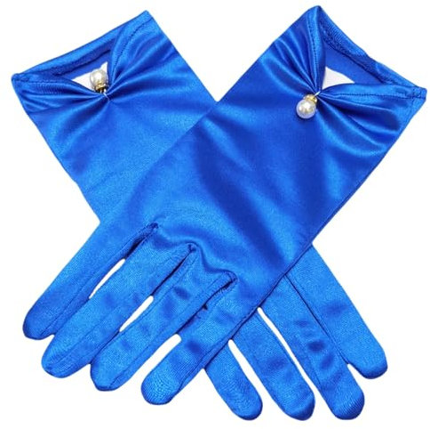 HSTWODE Damenhandschuhe, kurze Satinhandschuhe, Opernhandschuhe, 1920er Jahre kurze Handschuhe, Abendball Hochzeit Party (blau, Universelle)