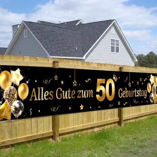 50 Geburtstag Banner Mann 50 Geburtstag Deko Banner Gold Schwarz 40 * 270cm | 50.ter Geburtstag Banner Lange Hintergrund Banner zum 50 Geburtstag Happy 50th Birthday Banner 50.Geburtstagsbanner für mann