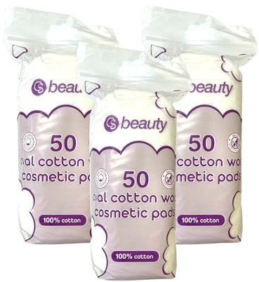 CS Beauty 50 Oval Cotton Wool Cosmetic Pads, 100% Cotton - Face - Manicure - Makeup Removal - Nails (3)