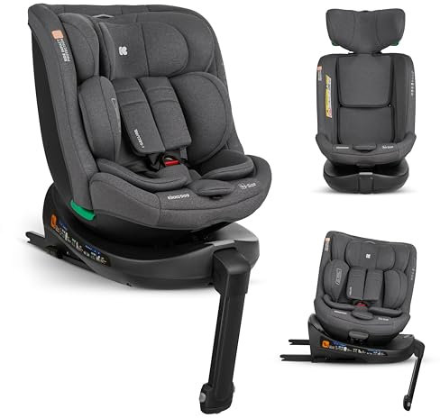 KikkaBoo Seggiolino Auto 0-36 kg i-SECURE, Gruppo 0 1 2 3, ISOFIX, i-Size, Rotante a 360º, 40-150 cm, Da 0 a 12 Anni, 12 Posizioni Poggiatesta, Grigio scuro