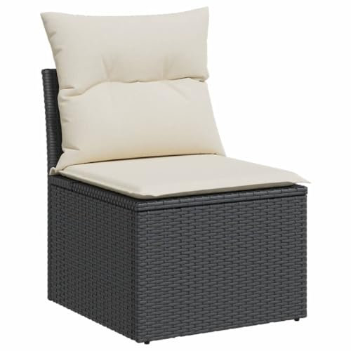 Amorsee Gartensessel ohne Armlehnen mit Kissen Schwarz Poly Rattan