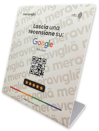 Meraviglia Tischaufsteller für NFC+QR Code Bewertungen | Hochwertige Grafiken, Robuster Kunststoff, 100% Qualität | Kompatibel mit iOS und Android