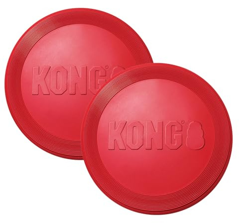 KONG Flyer - Disco di gomma per cani, per catturare, recuperare e giocare, rosso, grande, confezione da 2