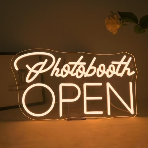 ineonlife Photobooth Open Neon skylt, Photobooth LED-skylt, varm vit för väggdekoration, bokstav LED-bokstäver för fotografering, väggbilder, bröllop, förlovningsfester
