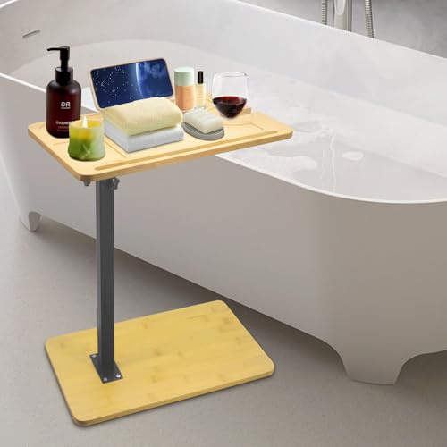 Yuhtech Tavolino a forma di C, per camera da letto, altezza regolabile, vassoio per vasca da bagno con altezza regolabile, per soggiorno, divano, camera da letto