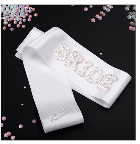 Etercycle Braut Sash Braut Band mit Weißen Perlen und Strass, Verstellbarer Sash mit Diamant Nadel, Brautgeschenk Brautdusche Junggesellinnenabschied Brautjungfer Geschenk Deko