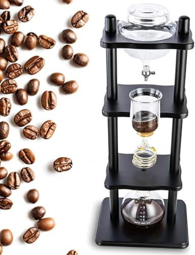 Genérico Cafetera de goteo for café frío, cafetera de goteo lento, máquina for preparar café helado, de 5 a 8 tazas (35 oz), gran capacidad, marco recto de madera negra.