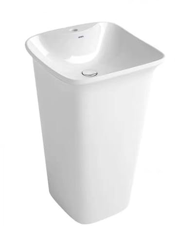 CAFIEDR Lavabo de Columna de cerámica, Lavabo de Pedestal de una Pieza con desagüe emergente y Grifo, Lavabo Cuadrado de pie, Lavabo de Pedestal Blanco.(1)