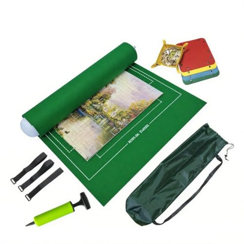 Jackanna Puzzlematte bis 3000 Teile - Praktische Puzzlerolle mit Filzmatte & Aufbewahrungsbox - Leicht transportierbar Puzzle-Fans (Grün)