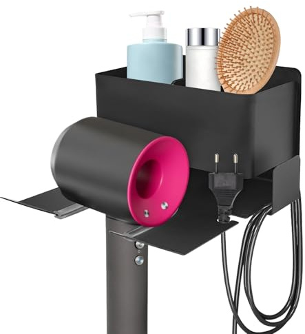 Soporte para secador de pelo sin taladrar, de aluminio negro, autoadhesivo, para la mayoría de secadores de pelo, para azulejos, metal, vidrio y paredes de mármol, no apto para yeso, papel pintado y