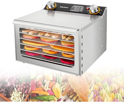 Elektrisk Livsmedelstork Frukttork med Termostatkontroll 30-90 ℃ och Timer 0-12 Timmar Frukttork i Rostfritt Stål för Nötkött Frukt Kött Grönsaker 6-layer