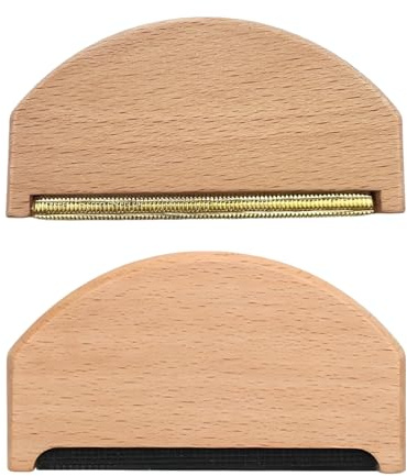 AFIODA Cashmere Comb Set (2 Pcs) – Beech Wood Gold-Edge Shaver & Clear | Coated Lint Remover, Manual Sweater Shaver for Wool, Cashmere, Knitwear, Scarves – Portable Depiller for Bobbles & Pilling