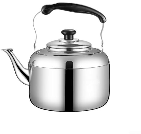 Hervidor silbante de acero inoxidable grueso para inducción y uso en estufa de gas con silbato de seguridad, mango resistente al calor y boquilla ancha para llenado y limpieza simples (3 L)