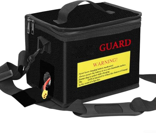 Feuerhemmende sichere Ladetasche für Lithium-Ionen-Akkus mit Aufbewahrungslösung für Fernbedienungsbatterien und verbesserten Sicherheitsfunktionen (215 x 165 x 145 mm)
