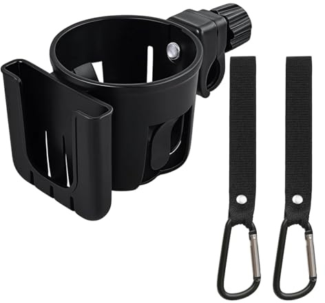 Universal Cup Holder for Pram & Stroller - Includes 2 Secure Stroller Hooks, Adjustable Drink Holder for Pushchairs, Buggies