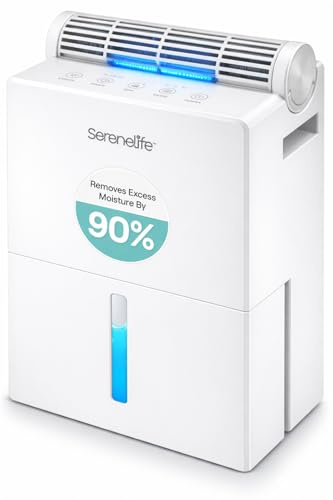SereneLife Dehumidifiers for Home, 91 Oz Quiet Dehumidifier for Bedroom, Bathroom, Basement with Removable Cylinder For Closet, Timer, Sleep Mode & Smart Humidity Control, Covers 1500 Sq. Ft, White