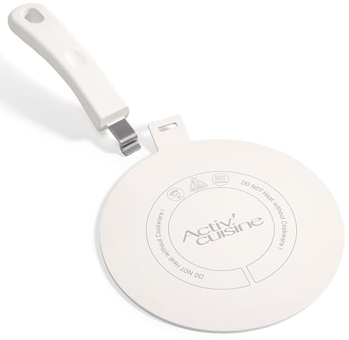 ACTIV CUISINE Adattatore a induzione a disco piatto 24 cm di diffusione di calore in acciaio inox, con maniglia e base separabili, diffusore a induzione Moka per utilizzare macchine da caffè, Bianco