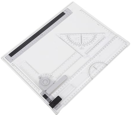 NUOBESTY A4 Zeichenbrett Satz mit Lineal und Skalen Kunststoff Zeichentafel für Architektur und Innenarchitektur Tragbares Zeichenbrett für Präzises Skizzieren Unterwegs