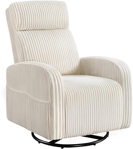 Yaheetech Rocking Chair for Adults, Corduroy Swivel Rocker Recliner with Side Pockets & High Back, 360-Degree Swiveling Nursing Glider Armchair for Nursery/Living Room/Bedroom, Beige