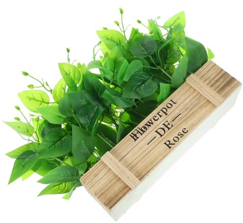 ORFOFE Artificial Golden Pothos Bonsai 30cm Simulation Plant with Wooden Fence Base, Silk Leaves Tabletop Decor for Home Office Spring Centerpiece and Window Sill Display