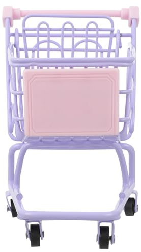 Veemoon Mini Macaron Color Metal Shopping Cart Model, Mini Shopping Handcart with Purple Accent, Decorative Trolley Prop for ’ Pretend Play and Photography
