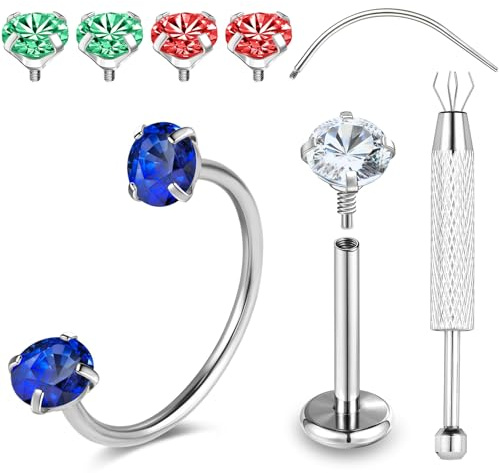 BodyAce 20g Nasenring Hoops F136 Titan Ohrringe Doppel Edelstein Hufeisen Nasenringe für Frauen Männer Innengewinde Septum Lippe Daith Helix Piercing Schmuck