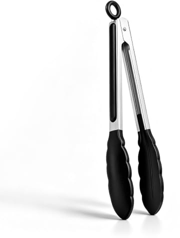 NileHome Tongs for Cooking, Professional Stainless Steel Metal Tongs – Heat-Resistant for Grilling, BBQ, Serving Salad, Pasta, and Kitchen Use, Dishwasher Safe, Set of 9,Black