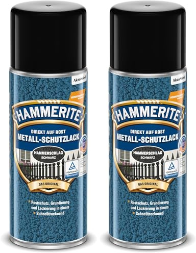 Hammerite Metallschutzlack Spray Hammerschlag, 3in1- Rostschutz, Schwarz, 400 ml (Packung mit 2)