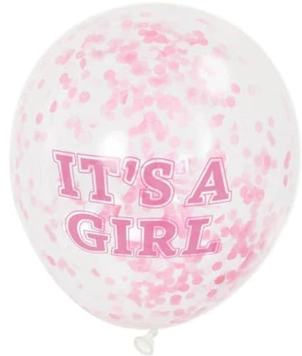 Unique Babyparty-Konfetti-Luftballons - 30 cm - It's a Girl - Rosa - 6er-Pack
