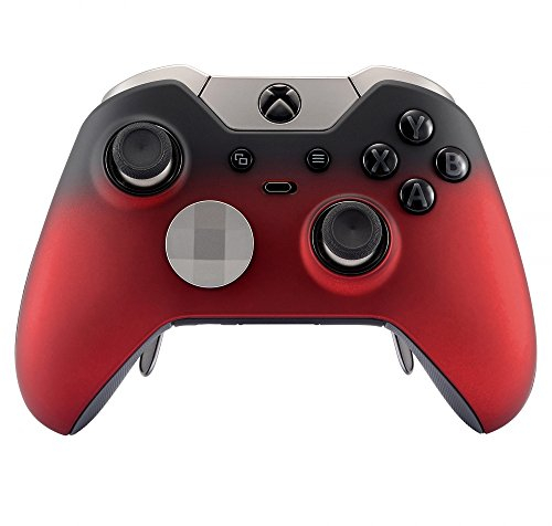 eXtremeRate Front Hülle Case für Xbox One Elite Controller, Custom Vorder Gehäuse & Thumbsticks Accent-Ring, DIY-Ersatz Abdeckung Set für Xbox One Elite Controller Model 1698(Gradient Schwarz Rot)