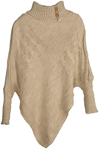 styleBREAKER Poncho da donna in maglia fine con motivo a treccie e maniche, collo a scialle 08010055, colore:Beige